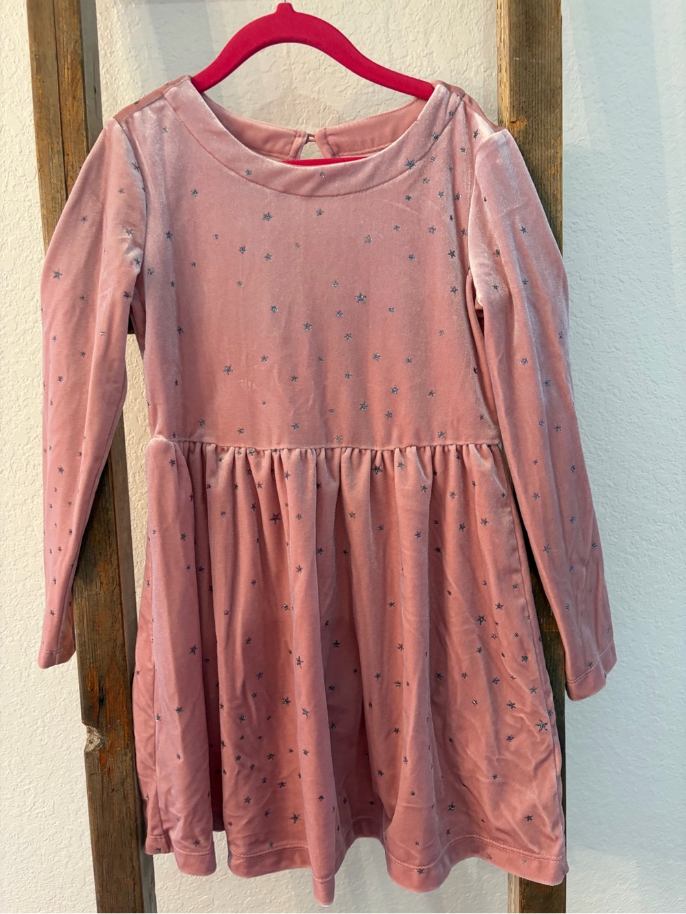 GAP Girls Pink Velvet Long-Sleeve Star Dress